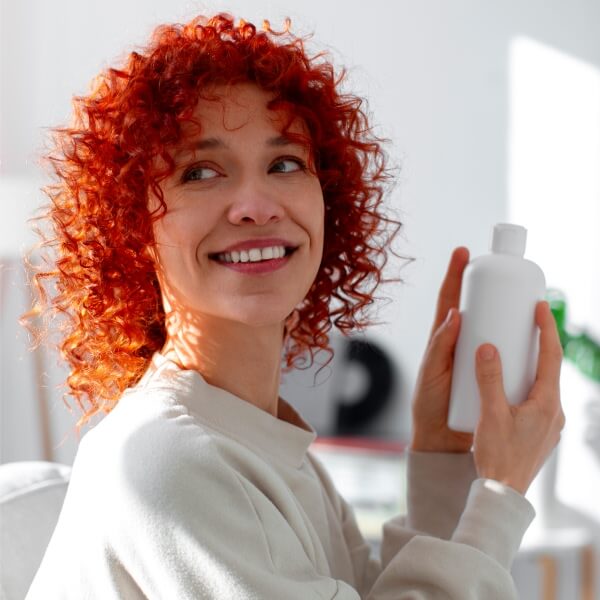 Un gros plan des mains d'un coiffeur utilisant un pinceau pour appliquer un traitement de soin réparateur sur les cheveux blonds d'une cliente dans un salon de coiffure.